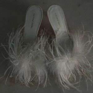 White Feather Slide Mules